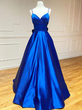 Satin A Line V Neck Long Prom Dress With Bow Tie