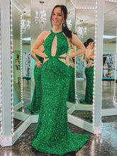 Cutout Mermaid Green Backless Long Prom Dress