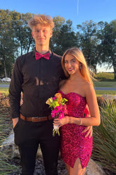 Sparkly Fuchsia Strapless Sequins Bodycon Short Homecoming Dress