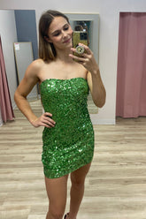 Sparkly Green Strapless Sequins Bodycon Homecoming Dress