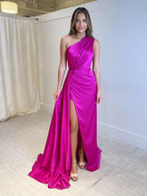 Mermaid One Shoulder Fuchsia Long Prom Dress