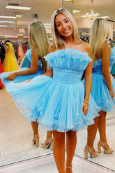A-Line Strapless Ruffled Short Homecoming Dress