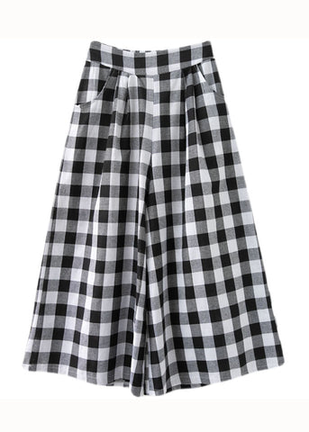 Big Plaid Pockets Patchwork Cotton Straight Pants Wrinkled Summer Big Plaid Pockets Patchwork Cotton Straight Pants Wrinkled Summer