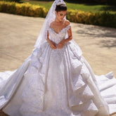 BMbridal Off-the-Shoulder Ball Gown Wedding Derss With Lace Appliques