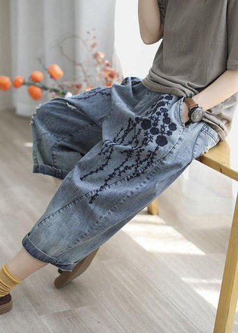 Boho Blue Embroideried Summer Denim Pants Boho Blue Embroideried Summer Denim Pants