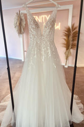 Bmbridal Spaghetti-Straps Sleeveless Wedding Dress Lace Appliques Long