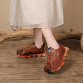 Spring Retro Leather Handmade Lug Sole Casual Shoes