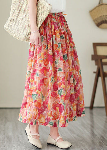 Boho Floral Wrinkled Pockets Elastic Waist Patchwork Linen Skirts Summer Boho Floral Wrinkled Pockets Elastic Waist Patchwork Linen Skirts Summer