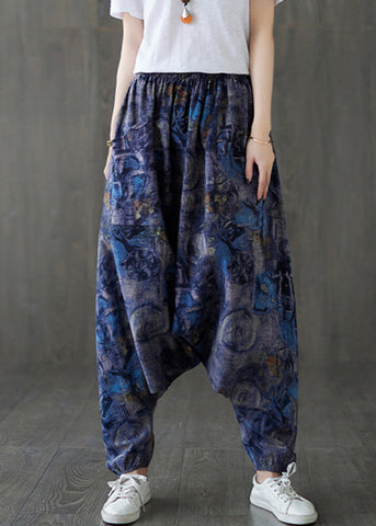 Blue Elastic Waist Loose Lantern Pants Summer Blue Elastic Waist Loose Lantern Pants Summer