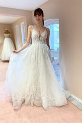 Bmbridal Spaghetti-Straps Bridal Dress V-Neck Sleeveless Tulle Appliques