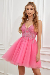 Spaghetti Straps A-Line Backless Short Homecoming Dress