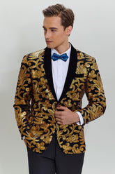 Gold Men's Blazer Slim Fit Solid One Button Business Suit Jacket
