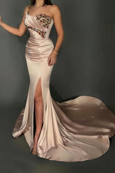Bmbridal Strapless Mermaid Evening Dress Long With Beads Crystals