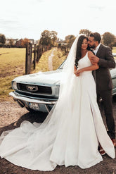 Bmbridal White Sleeveless Wedding Dress Mermaid Long With Slit