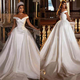 Bmbridal Off-the-Shoulder Satin Wedding Dress Mermaid Long