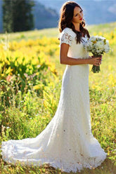 Bmbridal Short Sleeves Lace Boho Wedding Dress On Sale