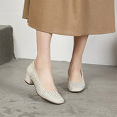 Summer Solid Hollow Leather Heel Casual Shoes