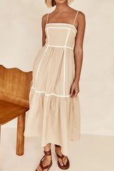 Contrast Trim Square Neck Midi Cami Dress