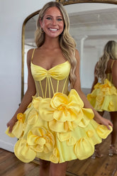 Yellow Strapless A-Line Corset Short Homecoming Dress With 3D Flowers