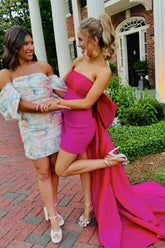Fuchsia Strapless Bodycon Homecoming Dress with Bow