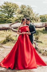 Bmbridal One Shoulder Red Wedding Dress Princess Long Wedding Reception Dress