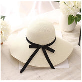 Women Summer Casual Solid Straw Hat With Bow-knot