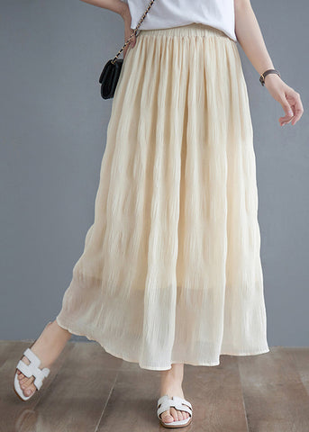 Bohemian Beige High Waist Draping Cotton Pleated Skirts Summer Bohemian Beige High Waist Draping Cotton Pleated Skirts Summer