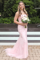Straps Mermaid Long Prom Dress with Appliques