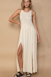 Sleeveless Back Zipper White Maxi Beach Dress