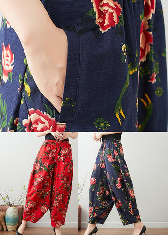Blue Elastic Waist Lantern Pants Summer Blue Elastic Waist Lantern Pants Summer