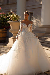 Bmbridal Off-the-Shoulder Wedding Dresses Ball Gown With Lace Long Sleeves