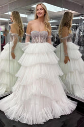 A-line Sweetheart Tiered Organza Prom Dress with Detachable Sleeves