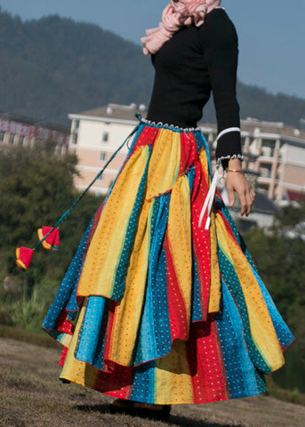 Boho Colorblock Striped Asymmetrical Design Patchwork Cotton Skirts Fall Boho Colorblock Striped Asymmetrical Design Patchwork Cotton Skirts Fall