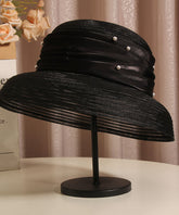French Elegant Black Tulle Nail Bead Bucket Hat Summer