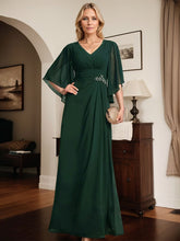 Sheath/Column V-Neck Floor-Length Chiffon Mother of the Bride Dress With Pleated Sequins Beading