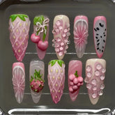 Pink FruitsCarefully designed pure handmade press-on gel nails