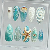 3D Starfish and OctopusCarefully designed pure handmade press-on gel nails