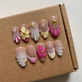 3D Shell Five Petal FlowerCarefully designed pure handmade press-on gel nails