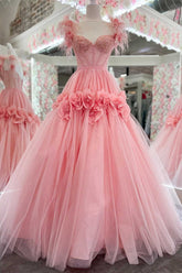 Princess A-Line Off the Shoulder Lace Tulle Prom Dress