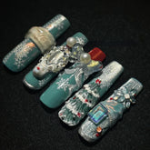 Bow and Christmas Tree Nail|Press On Nails|Nails|Christmas Nails|3D Nails|Long Nails|2024 New NailsCarefully designed pure handmade press-on gel nails