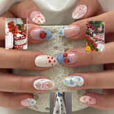 Hot SaleCute Blue & White NailsHandmade Artificial Gel Nail Press-On Nails