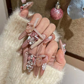 Pink Long Oval Press On Nails 10Pcs Christmas NailsCarefully designed pure handmade press-on gel nails