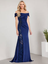 A-Line Off the Shoulder Floor-Length Mother of the Bride Dress Applique Beadings Mermaid Dress With High Split