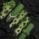 Hot SaleGreen French Leopard Print Bow Nail Press On NailsHandmade Artificial Gel Nail Press-On Nails
