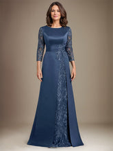 A-Line Scoop Floor-Length Lace Satin Mother Of the Bride Dress With Applique