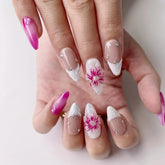 Pink White 3D NailsCarefully designed pure handmade press-on gel nails