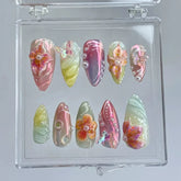 MXYIYANR Press On Nails 3D Butterfly & Flower Medium AlmondCarefully designed pure handmade press-on gel nails