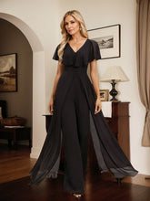 Jumpsuit/Pantsuit V-Neck Floor-Length Chiffon Evening Dress