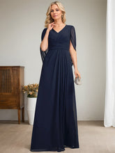 Dark Navy A-Line V-Neck Long Mother of Bride Dress