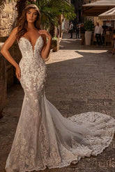 Bmbridal Spaghetti-Straps Lace Wedding Dress Mermaid Long Online
